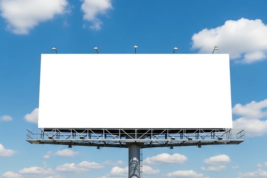Towering Blank Billboard A White Canvas for Advertising Against a Blue Sky photo