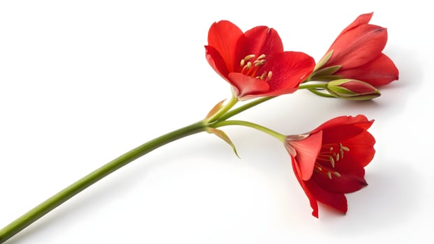 Elegant Red Amaryllis Flowers on White Background, Delicate Floral Arrangement, Bright and Simple Studio Shot, Botanical Beauty, Nature Still Life photo