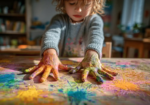 Child painting with fingers photo
