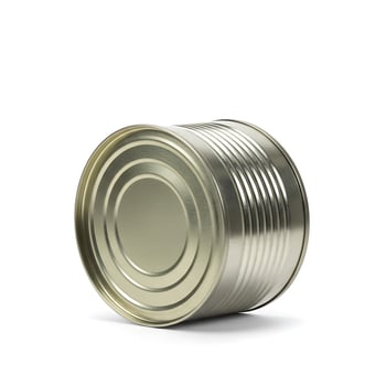 An open tin can on a white background photo