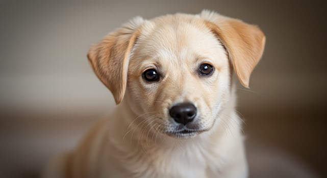 A close up of a puppy looking at the camera photo