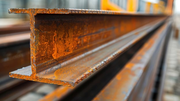 A rusty metal beam. The beam is bent and has a lot of rust on metal photo