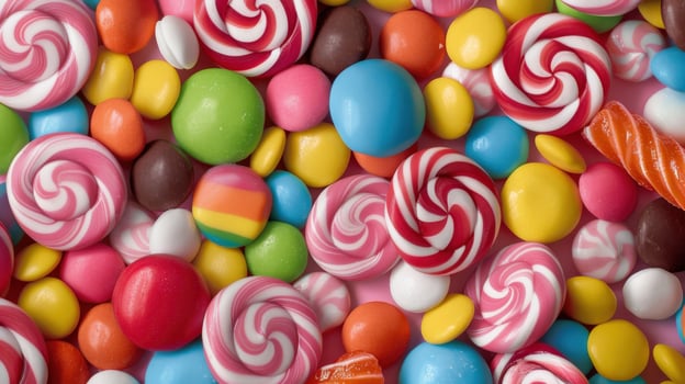 A colorful assortment of candy, including lollipops, gummy bears, and other sweets photo