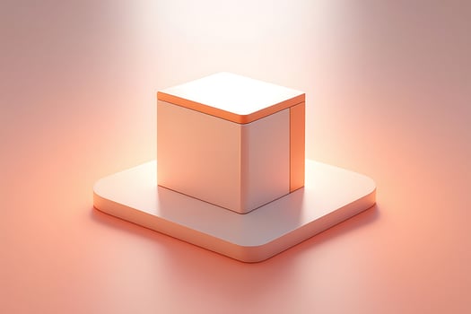Illuminated geometric cube on a pedestal with soft lighting photo