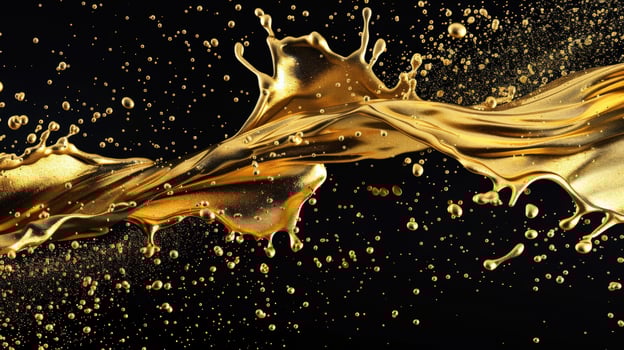 A gold splash of paint is splashing across a black background photo