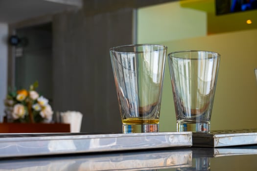 Dirty Beer Glasses on a Table. photo