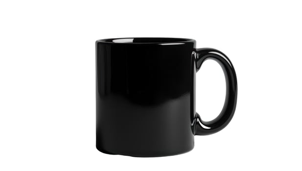 Empty Glossy Black Ceramic Coffee Mug Isolated on Pure White Background photo