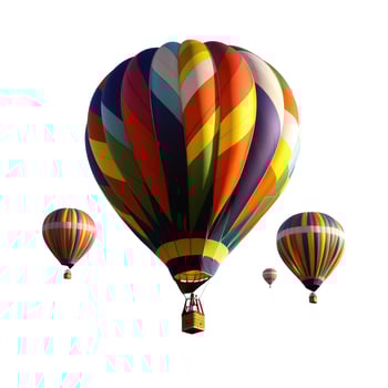 Large Vibrant Hot Air Balloon with Smaller Ones Isolated on White photo