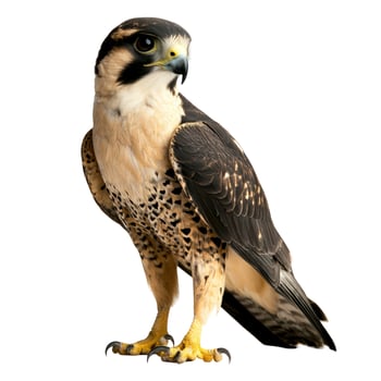 Majestic Falcon Standing on White Background, Detailed Plumage and Sharp Talons photo