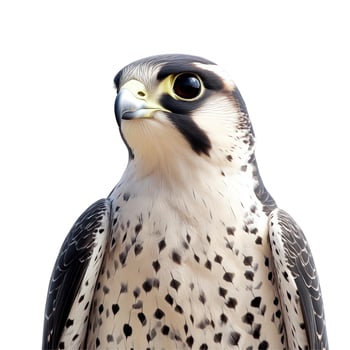 A close up of a falcon with a white background photo
