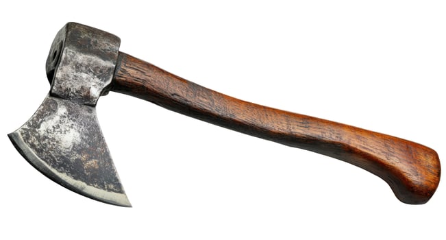 Old Rustic Axe with Wooden Handle and Metal Blade Isolated photo