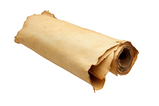 Old Rolled Parchment Scroll Isolated on White Background photo