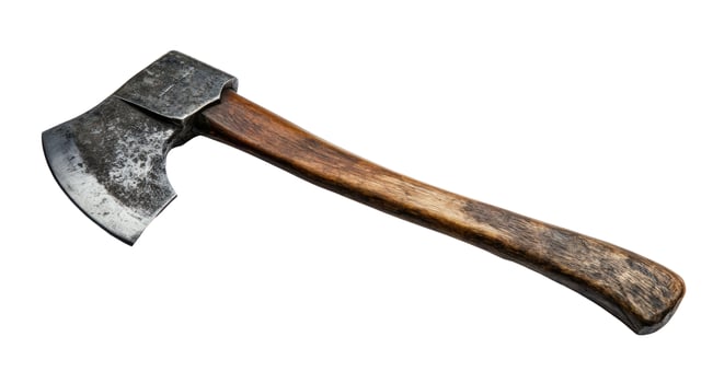 Old Rustic Axe with Wooden Handle and Metal Head Isolated on White Background photo
