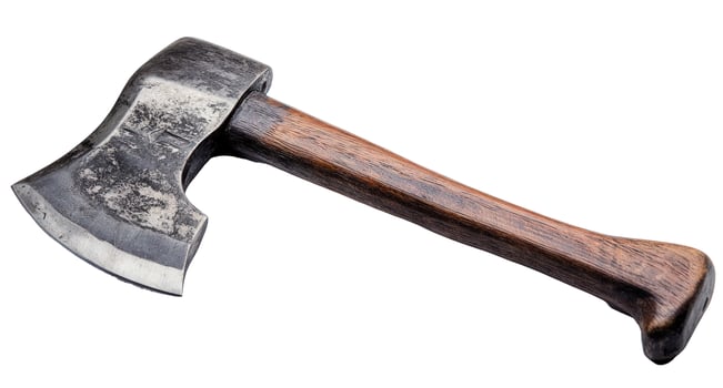 Rustic Metal Axe with Wooden Handle Isolated on White Background photo