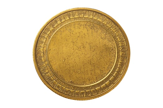 Textured Gold Medallion with Ornate Border Isolated on White photo