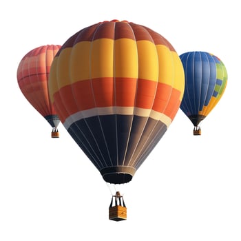 Three Colorful Hot Air Balloons with Baskets Isolated on White photo