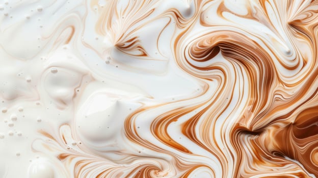 A swirl of brown and white frosting on a white background. The swirls are thick and creamy, giving the impression of a delicious dessert. coffee foam texture background photo