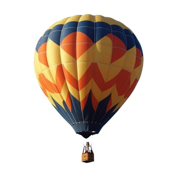Vibrant Hot Air Balloon with Yellow, Orange, and Navy Blue Geometric Patterns, Isolated on White photo