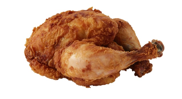 Whole Crispy Golden Brown Fried Chicken Pieces Isolated on White Background photo