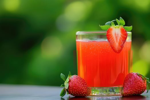 A refreshing strawberry juice in a glass garnished with fresh strawberries photo