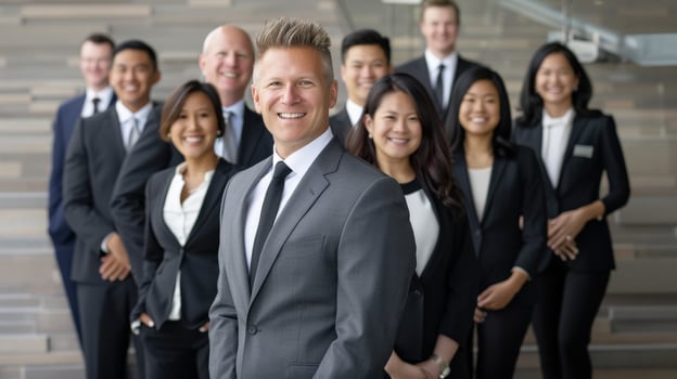 A group of businesspeople in suits with leader photo