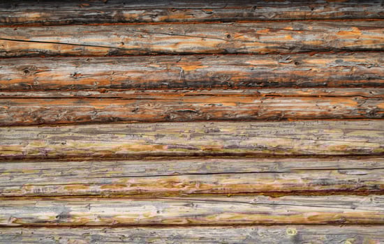 Wall of old logs, macro. Background, texture photo