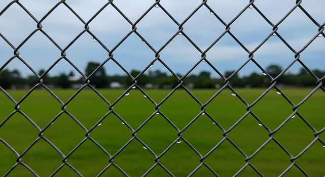 A chain link fence with a field in the background photo