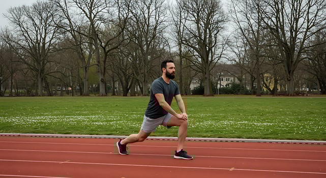 A man is running on a track in a park photo