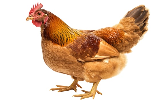 Hen Standing Isolated on White Background, Farm Animal photo