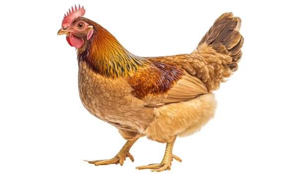 Brown Hen Standing Isolated on White Background, Poultry Farm Animal photo