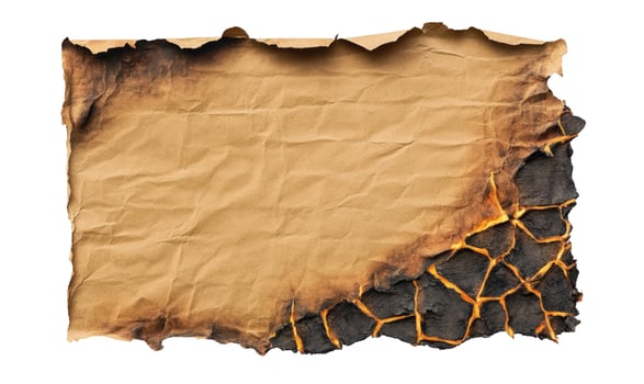 Burnt Brown Crumpled Sheet with Charred Edges and Glowing Cracks photo