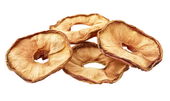 Close-up of drird Apple Rings on plain Background, Healthy Snack, Dried Fruit photo