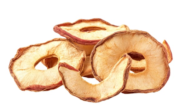 Close-up of Dehydrated Apple Slices on White Background, Healthy Snack, Dried Fruit photo