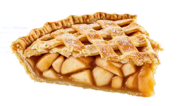 Delicious Apple Pie Slice with Lattice Crust and Powdered Sugar on White Background. photo