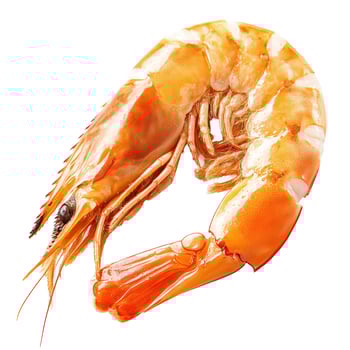 Delicious cooked orange shrimp, isolated on a clean white background, ready for seafood dishes. photo