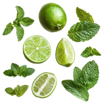 Fresh Limes and Mint Leaves Isolated on clean Background photo