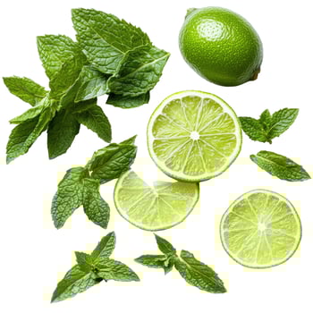 Limes and Mint Leaves Isolated on White Background photo