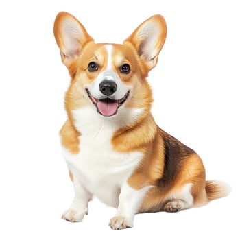 Happy Corgi Dog Sitting with a Smile and Tongue Out on White Background photo