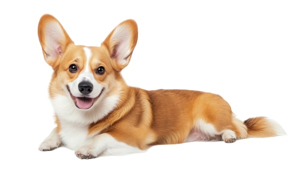 Playful Corgi Dog Posing Happily While Sitting on a Clean White Backdrop photo