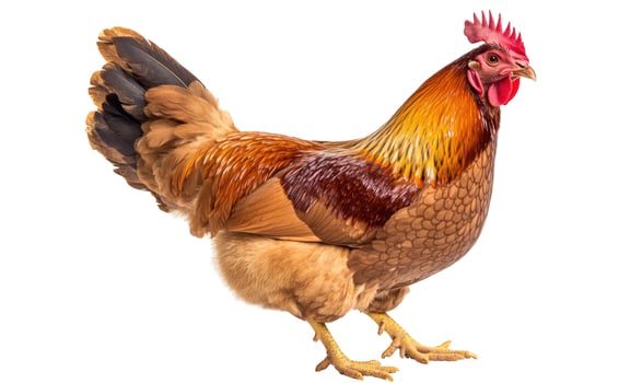 Majestic Brown Rooster with Red Comb Isolated on White Background photo