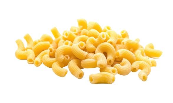 Pile of Uncooked Elbow Macaroni Pasta on White Background, Close-Up View photo