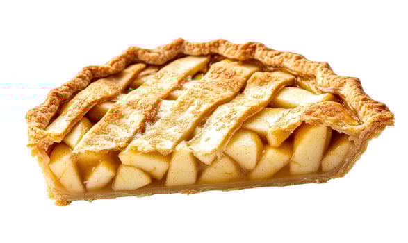 Slice of Homemade Apple Pie with Lattice Crust on White Background photo