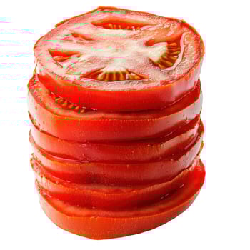 Stack of Fresh Sliced Red Tomatoes on White Background photo