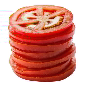 Stack of fresh red tomato slices isolated on white background photo