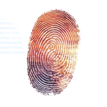 Unique Colorful Fingerprint Pattern with Digital Glow on White photo