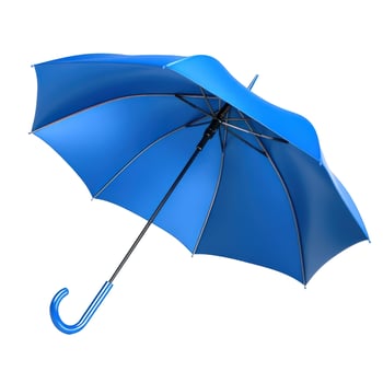 Vibrant Blue Open Umbrella with Hook Handle Isolated on White Background photo