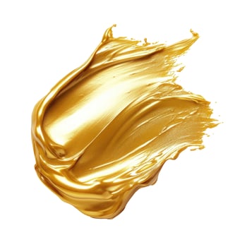 Vibrant golden metallic paint stroke with shimmering texture isolated on white background photo