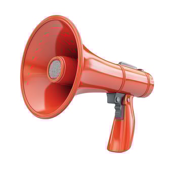 Vibrant Red Megaphone 3D Render on White Background photo