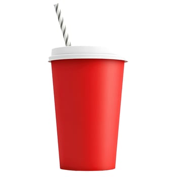 Vibrant Red Paper Cup with White Lid and Striped Straw, Isolated 3D Render photo