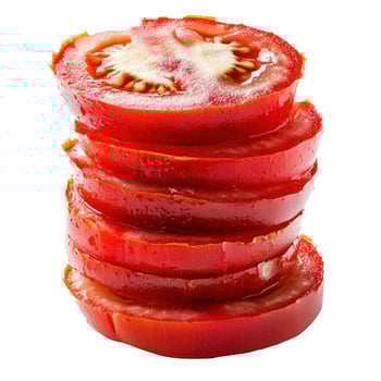 Vibrant Red Tomato Slices Stacked, Fresh and Juicy on a White Background photo